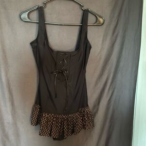 NWT Art & Tatyana Black ruffle one piece skirted swimsuit